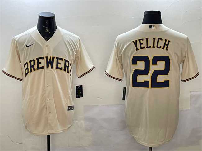 Men%27s Milwaukee Brewers #22 Christian Yelich Cream Cool Base Stitched Jersey->minnesota twins->MLB Jersey